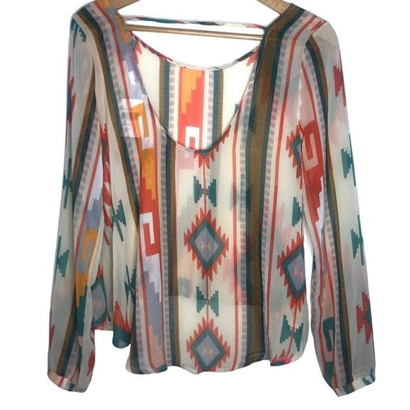 LUSH. AZTEC PRINT blouse, Sheer, size S - Picture 2 of 3